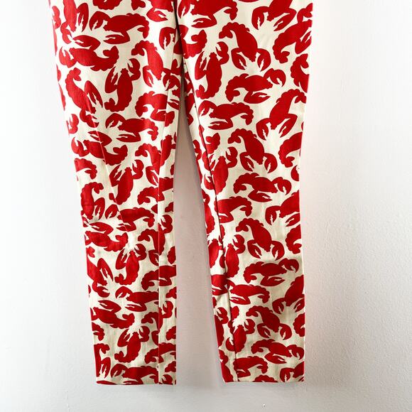 Anthropologie The Essential Slim Cropped Trouser Pants Lobster Print Red 0 - Picture 7 of 11
